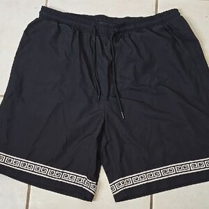 Black Men's Shorts with Patterned Trim